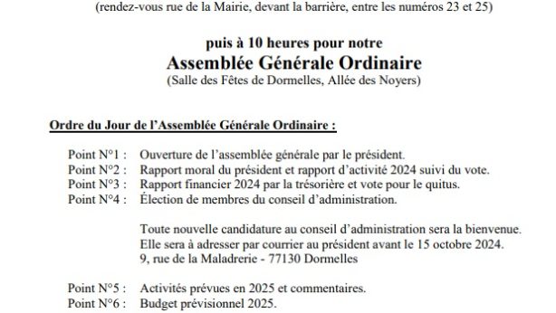 L’ASPHD organise le Samedi 30 Novembre 2024 à 10h00 son AG à la salle des fêtes.